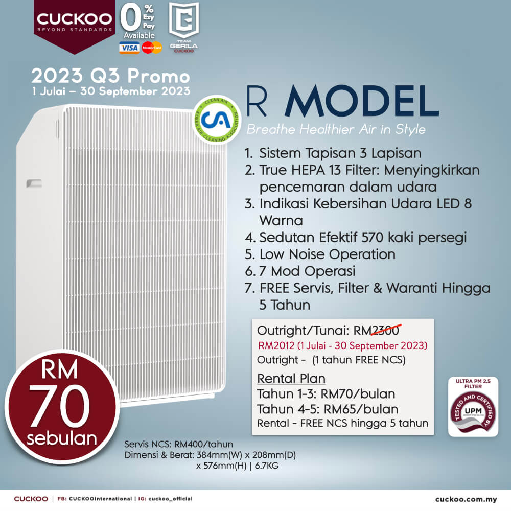 promosi cuckoo 2023 penapis udara R Model air purifier RM70 cuckoo promotion offer agent